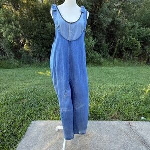 Vintage Utility Y2K Style Baggy Wide Leg Denim Prairie Overalls Women M Blue